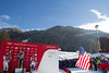 ALTA BADIA, ITALY - DECEMBER 16: Marcel Hirscher of Austria (L) 2nd placed racer and Ted Ligety of USA (C) winner and Thomas Fanara of France (R) 3rd placed racer on the podium as a local child waves a US flag, during the prize giving ceremony for the Audi FIS Alpine Ski World Cup Giant Slalom race on December 16 2012 in Alta Badia, Italy. (Photo by Mitchell Gunn/ESPA) Image may be used for editorial use only.